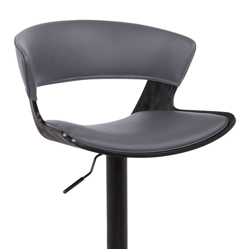 Karine Adjustable Swivel Gray Faux Leather and Black Wood Bar Stool with Black Base - Furniture City (CA)l