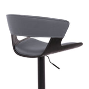 Karine Adjustable Swivel Gray Faux Leather and Black Wood Bar Stool with Black Base - Furniture City (CA)l