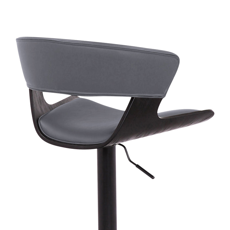 Karine Adjustable Swivel Gray Faux Leather and Black Wood Bar Stool with Black Base - Furniture City (CA)l