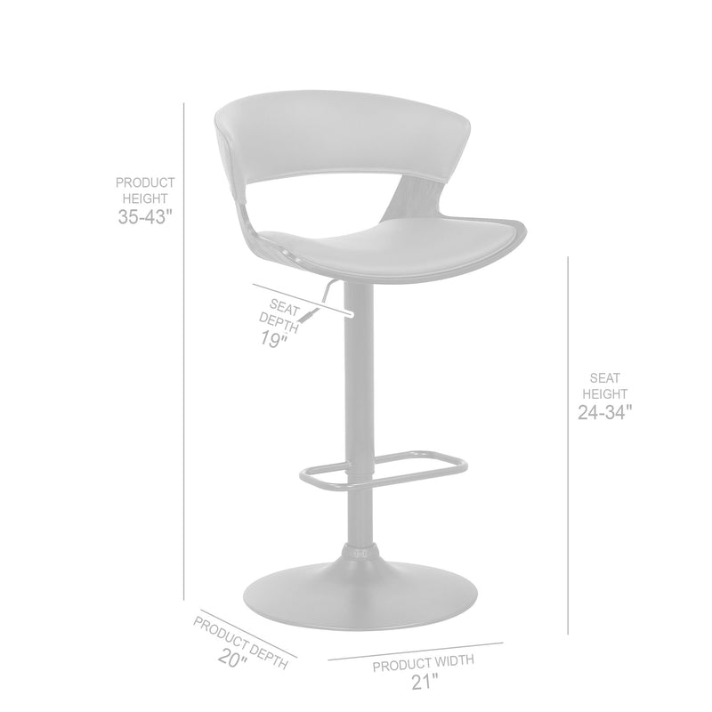 Karine Adjustable Swivel Gray Faux Leather and Black Wood Bar Stool with Black Base - Furniture City (CA)l