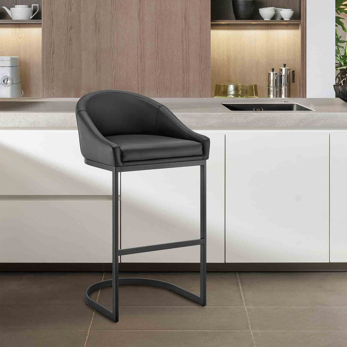 Katherine Bar Stool in Black Metal with Black Faux Leather