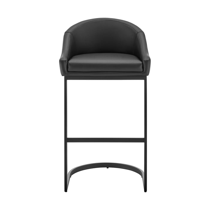 Katherine Bar Stool in Black Metal with Black Faux Leather