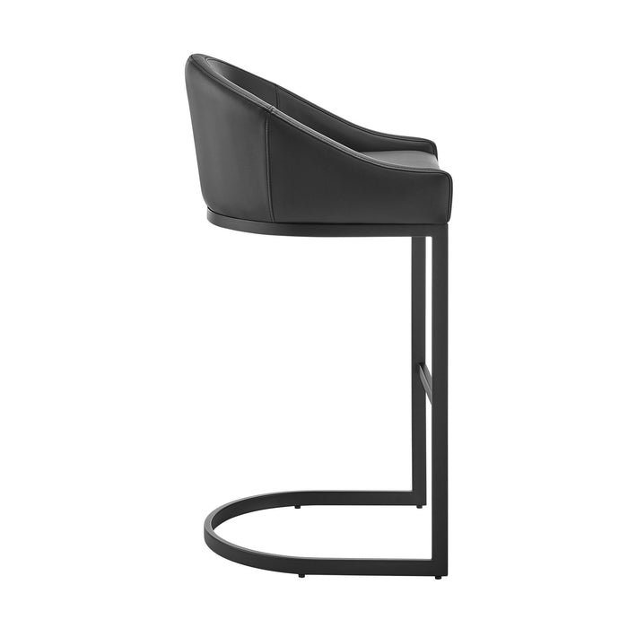 Katherine Bar Stool in Black Metal with Black Faux Leather