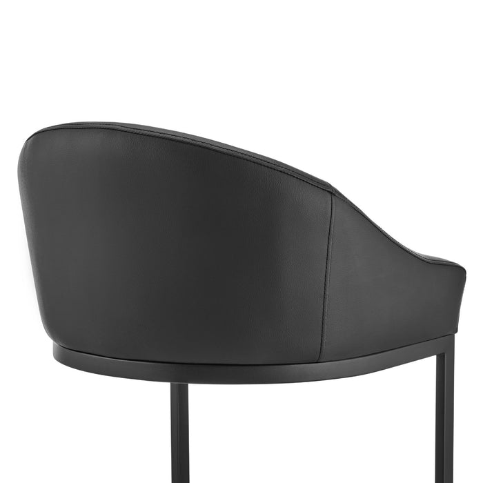 Katherine Bar Stool in Black Metal with Black Faux Leather