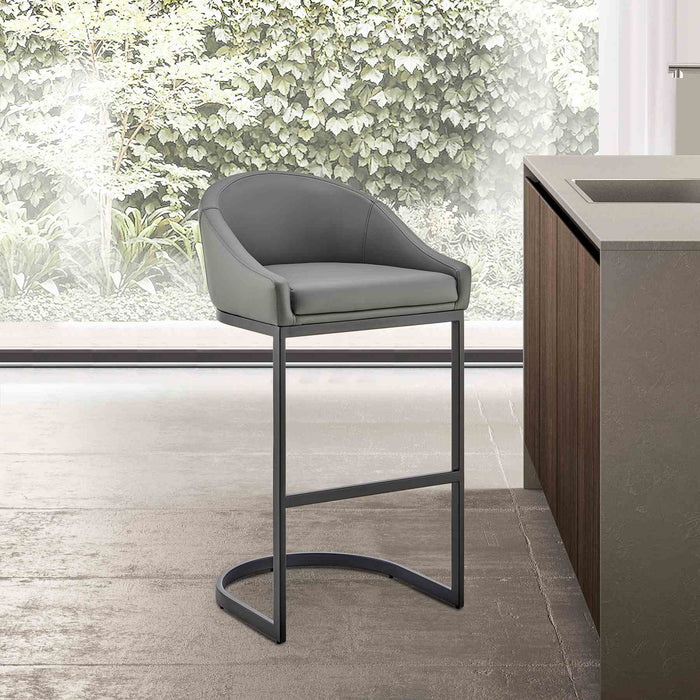Katherine Counter Stool in Black Metal with Gray Faux Leather