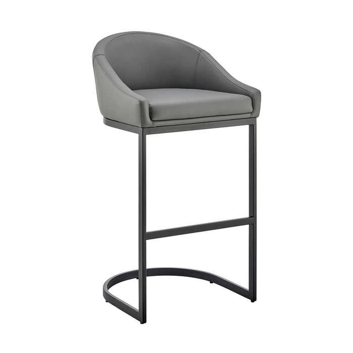 Katherine Bar Stool in Black Metal with Gray Faux Leather