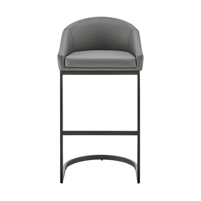 Katherine Bar Stool in Black Metal with Gray Faux Leather