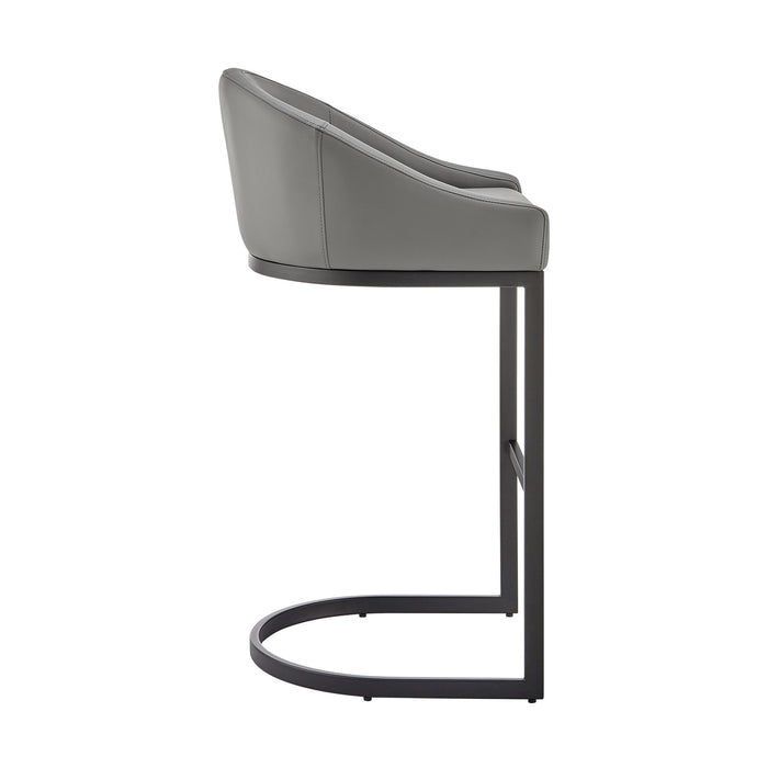 Katherine Bar Stool in Black Metal with Gray Faux Leather