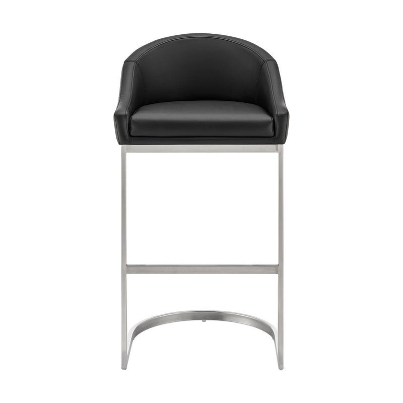 Katherine 26" Counter Stool in Brushed Stainless Steel with Black Faux Leather - Furniture City (CA)l