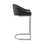 Katherine 26" Counter Stool in Brushed Stainless Steel with Black Faux Leather - Furniture City (CA)l