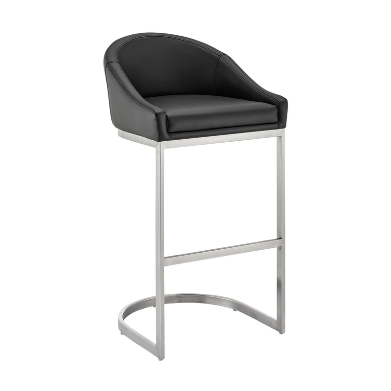 Katherine 30" Bar Stool in Brushed Stainless Steel with Black Faux Leather - Furniture City (CA)l