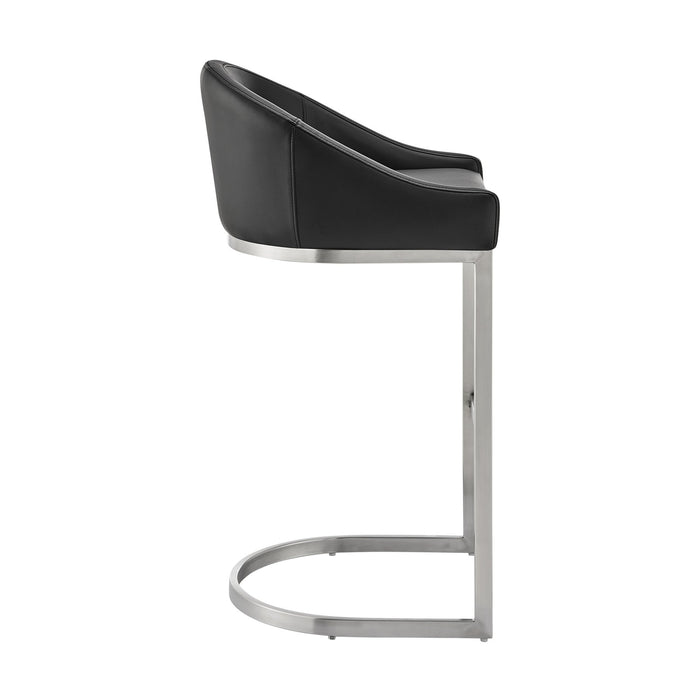 Katherine 30" Bar Stool in Brushed Stainless Steel with Black Faux Leather