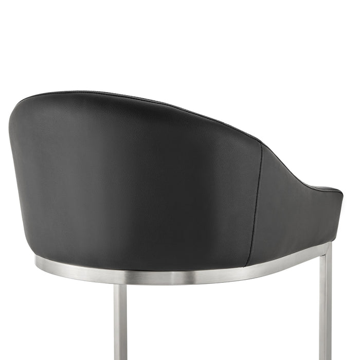 Katherine 30" Bar Stool in Brushed Stainless Steel with Black Faux Leather