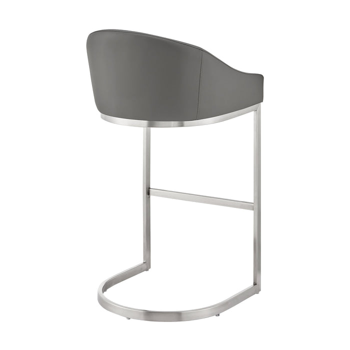 Katherine 26" Counter Stool in Brushed Stainless Steel with Gray Faux Leather