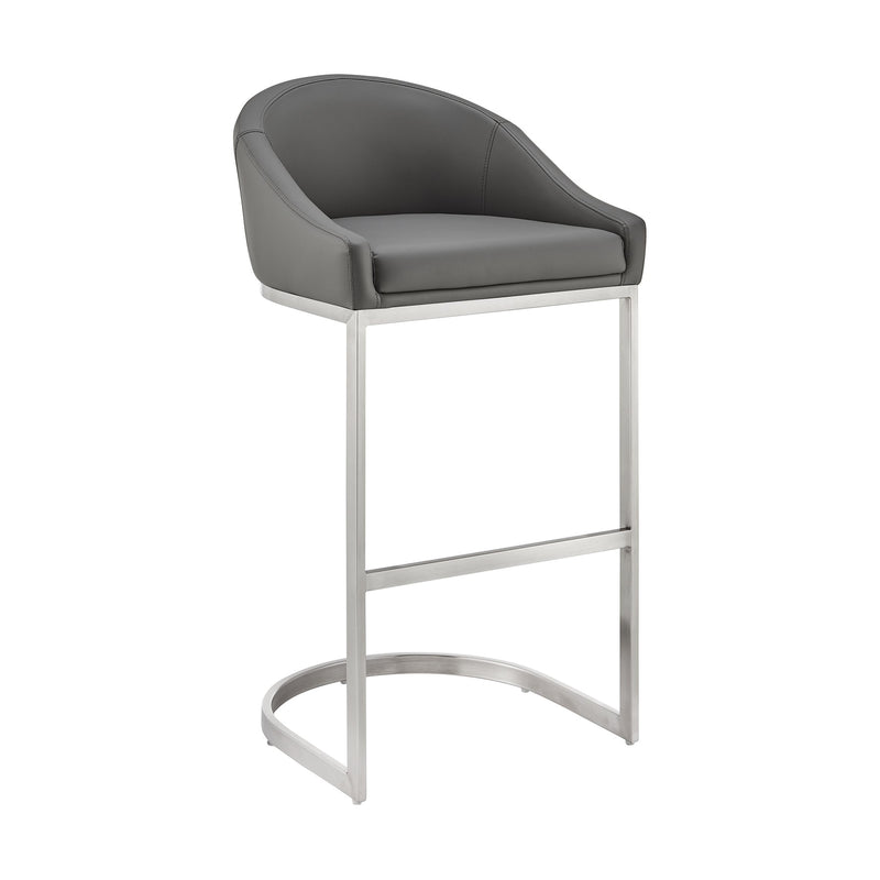 Katherine 30" Bar Stool in Brushed Stainless Steel with Gray Faux Leather - Furniture City (CA)l