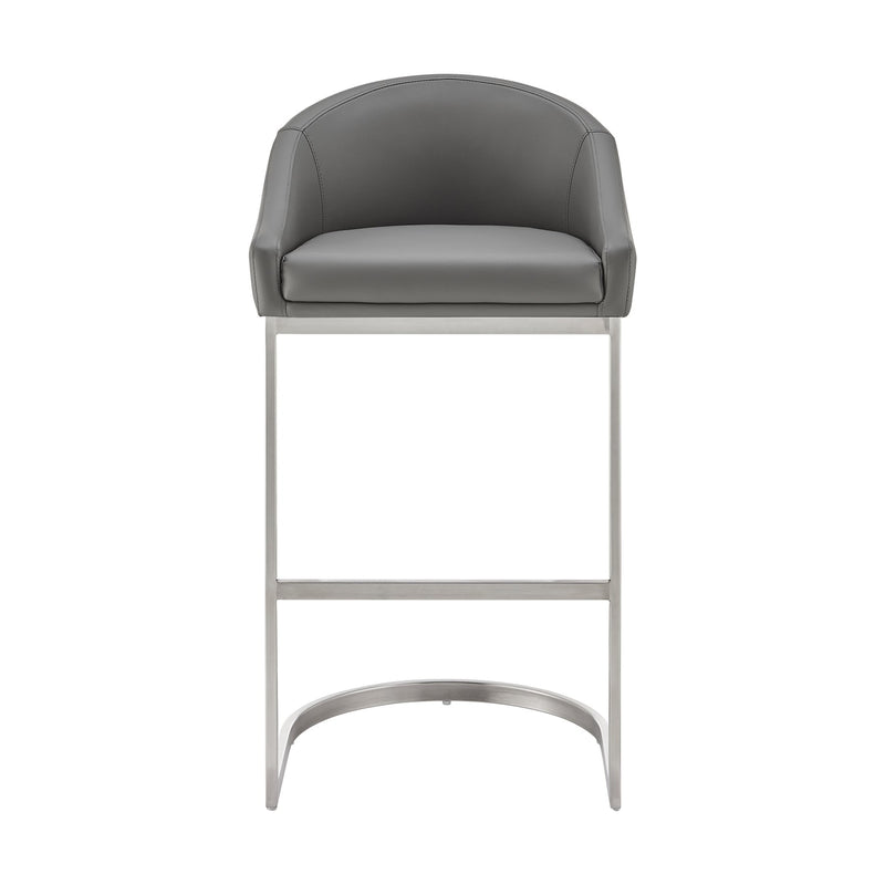 Katherine 30" Bar Stool in Brushed Stainless Steel with Gray Faux Leather - Furniture City (CA)l