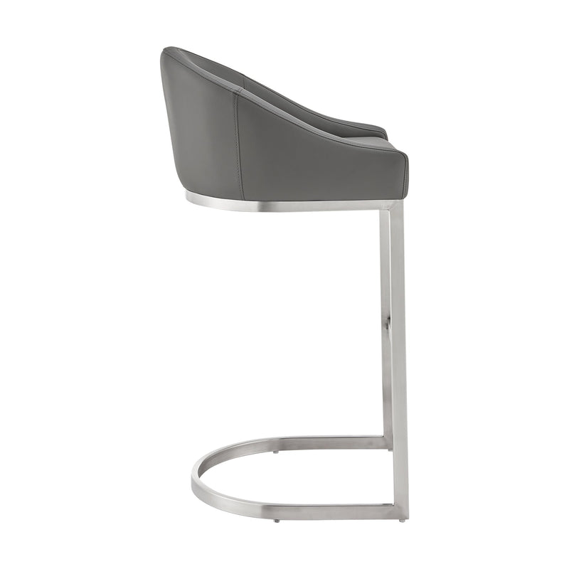 Katherine 30" Bar Stool in Brushed Stainless Steel with Gray Faux Leather - Furniture City (CA)l