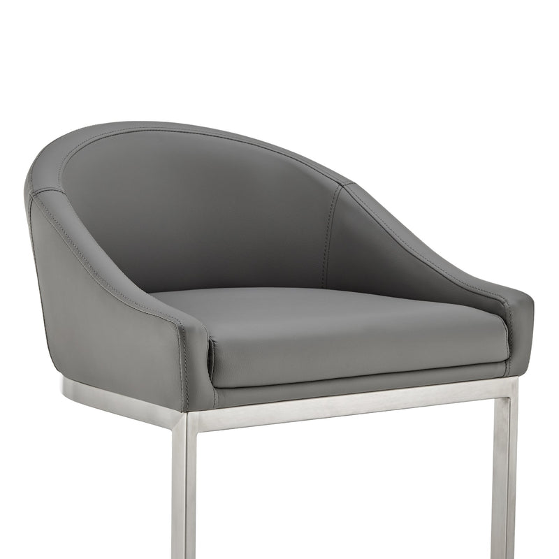 Katherine 30" Bar Stool in Brushed Stainless Steel with Gray Faux Leather - Furniture City (CA)l