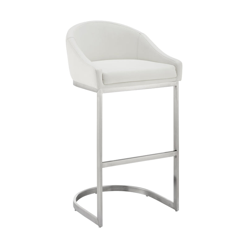 Katherine 26" Counter Stool in Brushed Stainless Steel with White Faux Leather - Furniture City (CA)l