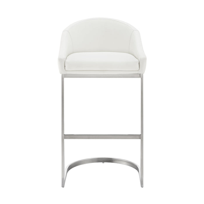 Katherine 26" Counter Stool in Brushed Stainless Steel with White Faux Leather