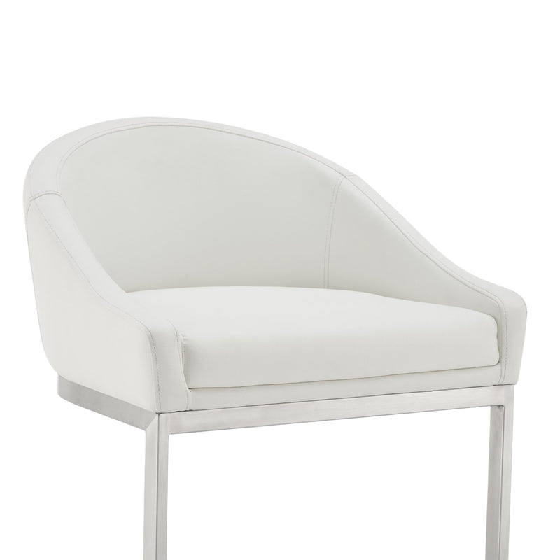 Katherine 26" Counter Stool in Brushed Stainless Steel with White Faux Leather - Furniture City (CA)l