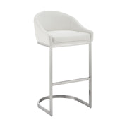 Katherine 30" Bar Stool in Brushed Stainless Steel with White Faux Leather - Furniture City (CA)l