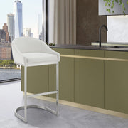 Katherine 30" Bar Stool in Brushed Stainless Steel with White Faux Leather - Furniture City (CA)l
