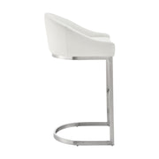 Katherine 30" Bar Stool in Brushed Stainless Steel with White Faux Leather - Furniture City (CA)l