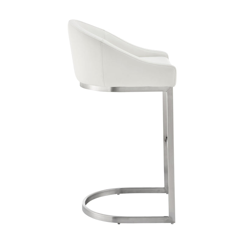 Katherine 30" Bar Stool in Brushed Stainless Steel with White Faux Leather - Furniture City (CA)l