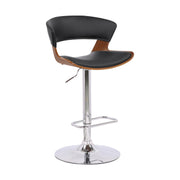 Karine Adjustable Swivel Black Faux Leather and Walnut Wood Bar Stool with Chrome Base - Furniture City (CA)l