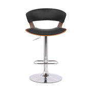 Karine Adjustable Swivel Black Faux Leather and Walnut Wood Bar Stool with Chrome Base - Furniture City (CA)l