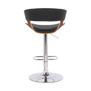 Karine Adjustable Swivel Black Faux Leather and Walnut Wood Bar Stool with Chrome Base - Furniture City (CA)l