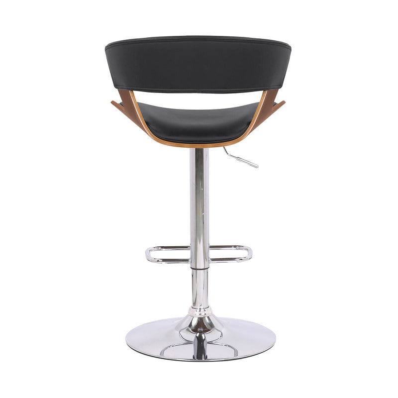 Karine Adjustable Swivel Black Faux Leather and Walnut Wood Bar Stool with Chrome Base - Furniture City (CA)l