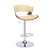 Karine Adjustable Swivel Cream Faux Leather and Walnut Wood Bar Stool with Chrome Base - Furniture City (CA)l