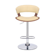 Karine Adjustable Swivel Cream Faux Leather and Walnut Wood Bar Stool with Chrome Base - Furniture City (CA)l