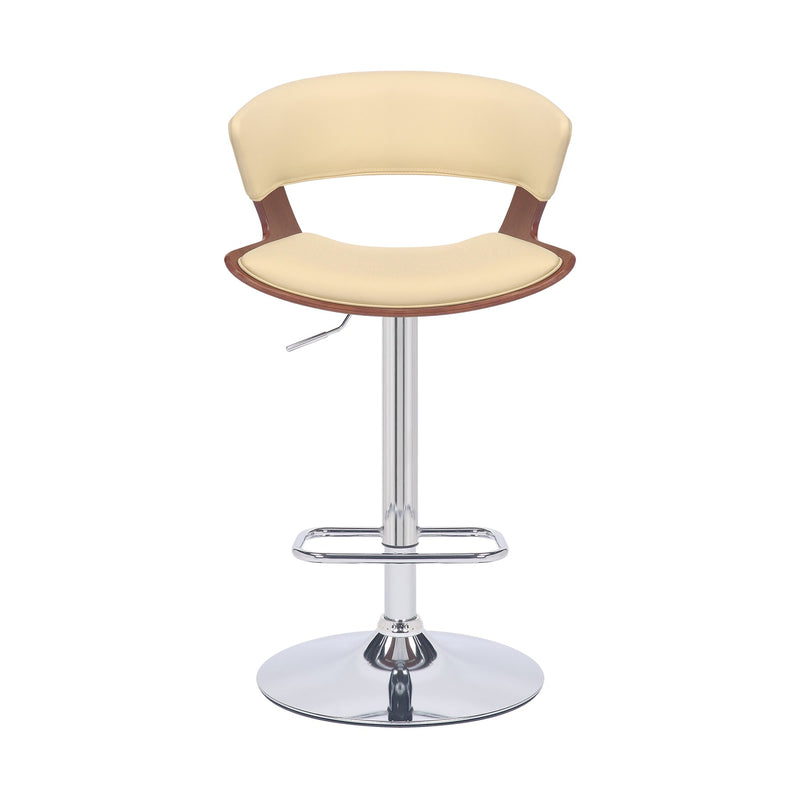 Karine Adjustable Swivel Cream Faux Leather and Walnut Wood Bar Stool with Chrome Base - Furniture City (CA)l