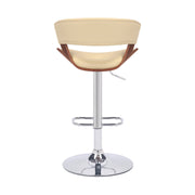 Karine Adjustable Swivel Cream Faux Leather and Walnut Wood Bar Stool with Chrome Base - Furniture City (CA)l