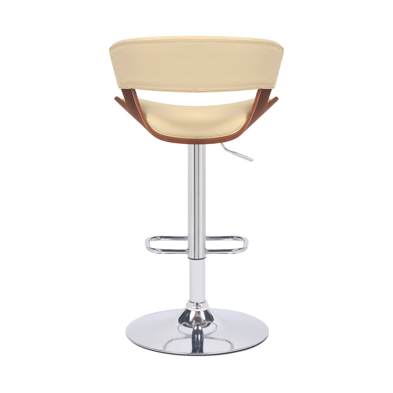 Karine Adjustable Swivel Cream Faux Leather and Walnut Wood Bar Stool with Chrome Base - Furniture City (CA)l