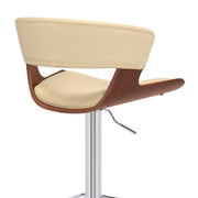 Karine Adjustable Swivel Cream Faux Leather and Walnut Wood Bar Stool with Chrome Base - Furniture City (CA)l