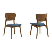 Kalia Wood Dining Chair in Walnut Finish with Blue Fabric - Set of 2 - Furniture City (CA)l