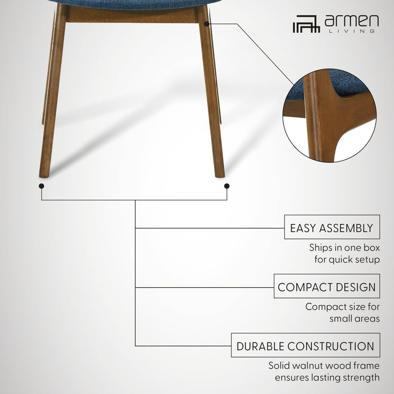 Kalia Wood Dining Chair in Walnut Finish with Blue Fabric - Set of 2 - Furniture City (CA)l