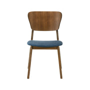 Kalia Wood Dining Chair in Walnut Finish with Blue Fabric - Set of 2 - Furniture City (CA)l