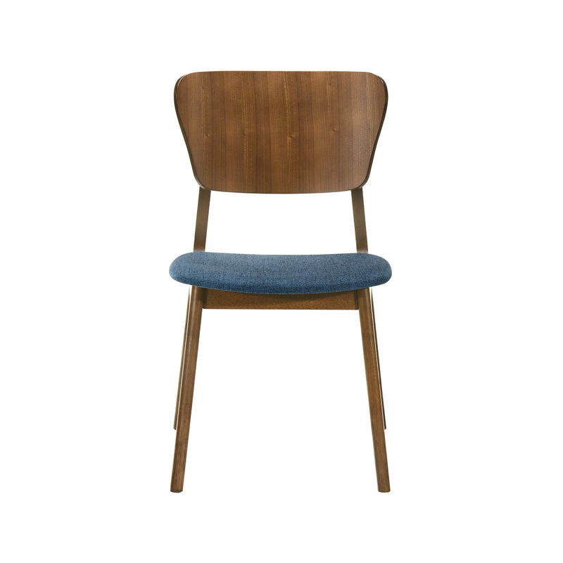 Kalia Wood Dining Chair in Walnut Finish with Blue Fabric - Set of 2 - Furniture City (CA)l