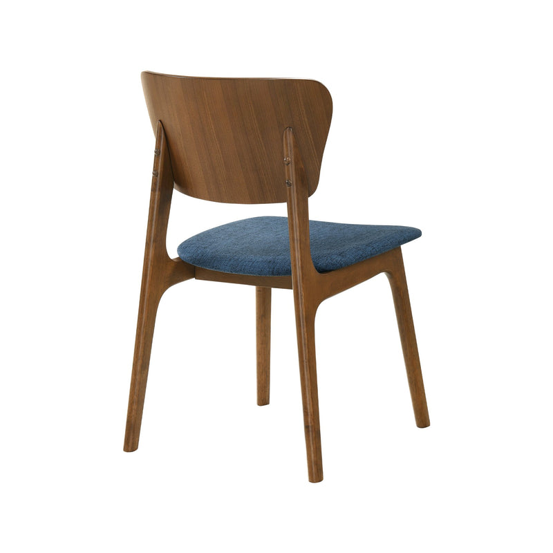 Kalia Wood Dining Chair in Walnut Finish with Blue Fabric - Set of 2 - Furniture City (CA)l