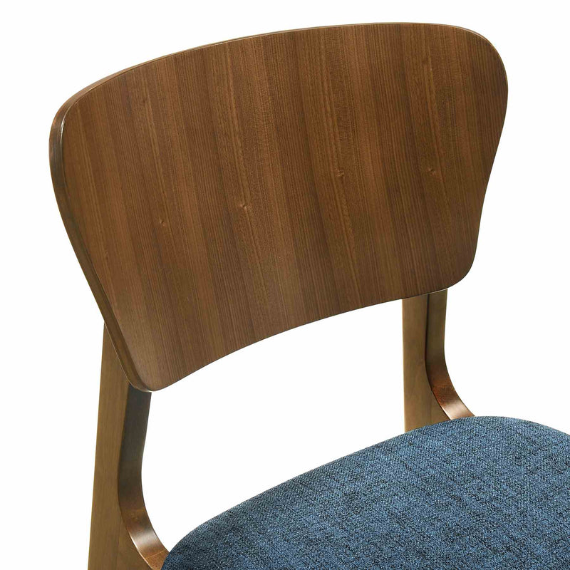 Kalia Wood Dining Chair in Walnut Finish with Blue Fabric - Set of 2 - Furniture City (CA)l