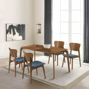 Kalia Wood Dining Chair in Walnut Finish with Blue Fabric - Set of 2 - Furniture City (CA)l