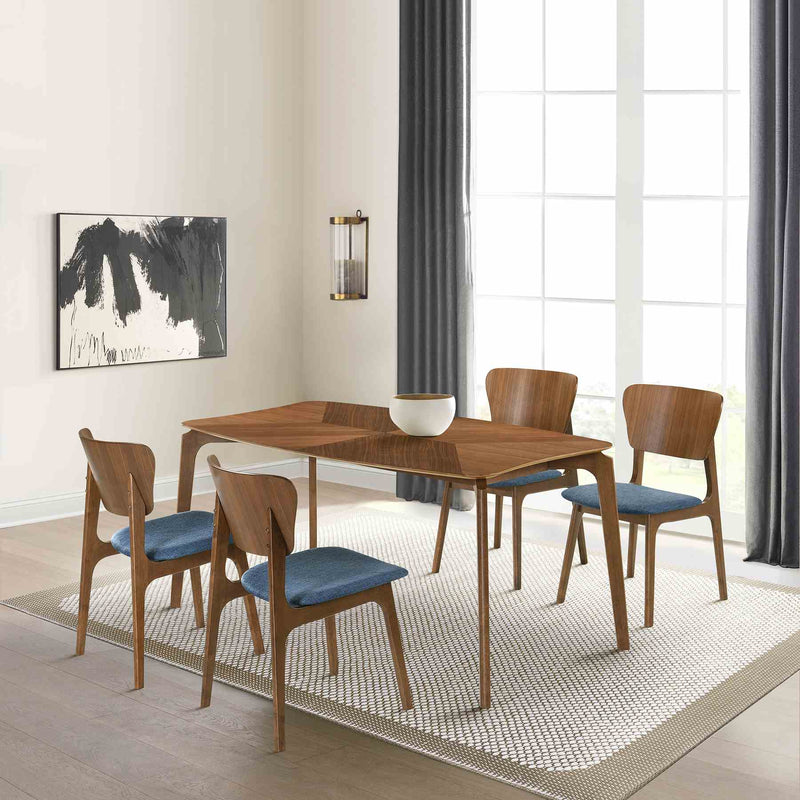 Kalia Wood Dining Chair in Walnut Finish with Blue Fabric - Set of 2 - Furniture City (CA)l