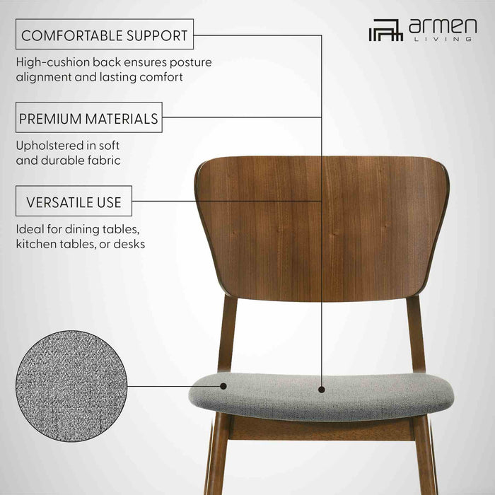 Kalia Wood Dining Chair in Walnut Finish with Charcoal Fabric - Set of 2