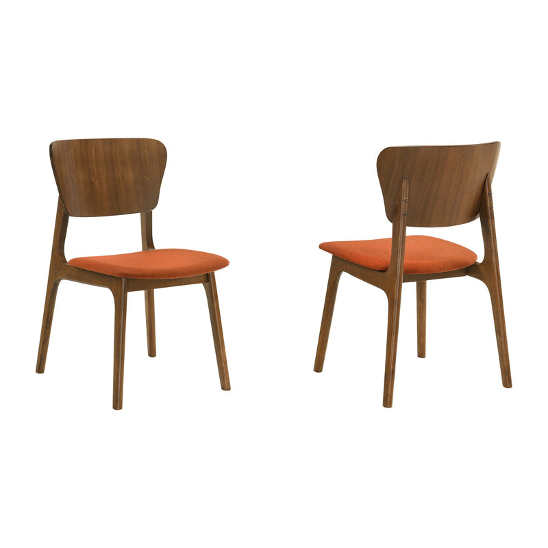 Kalia Wood Dining Chair in Walnut Finish with Orange Fabric - Set of 2 - Furniture City (CA)l