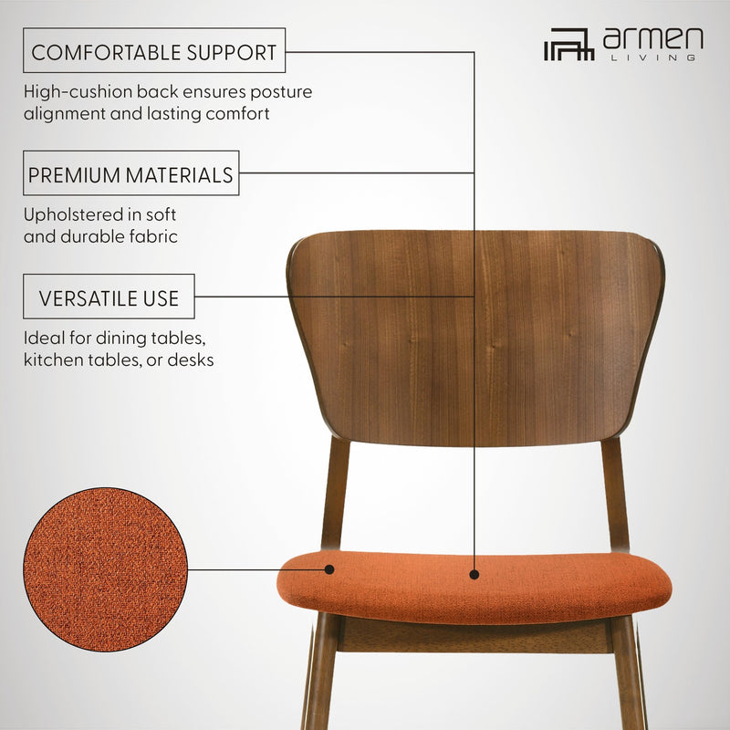 Kalia Wood Dining Chair in Walnut Finish with Orange Fabric - Set of 2 - Furniture City (CA)l